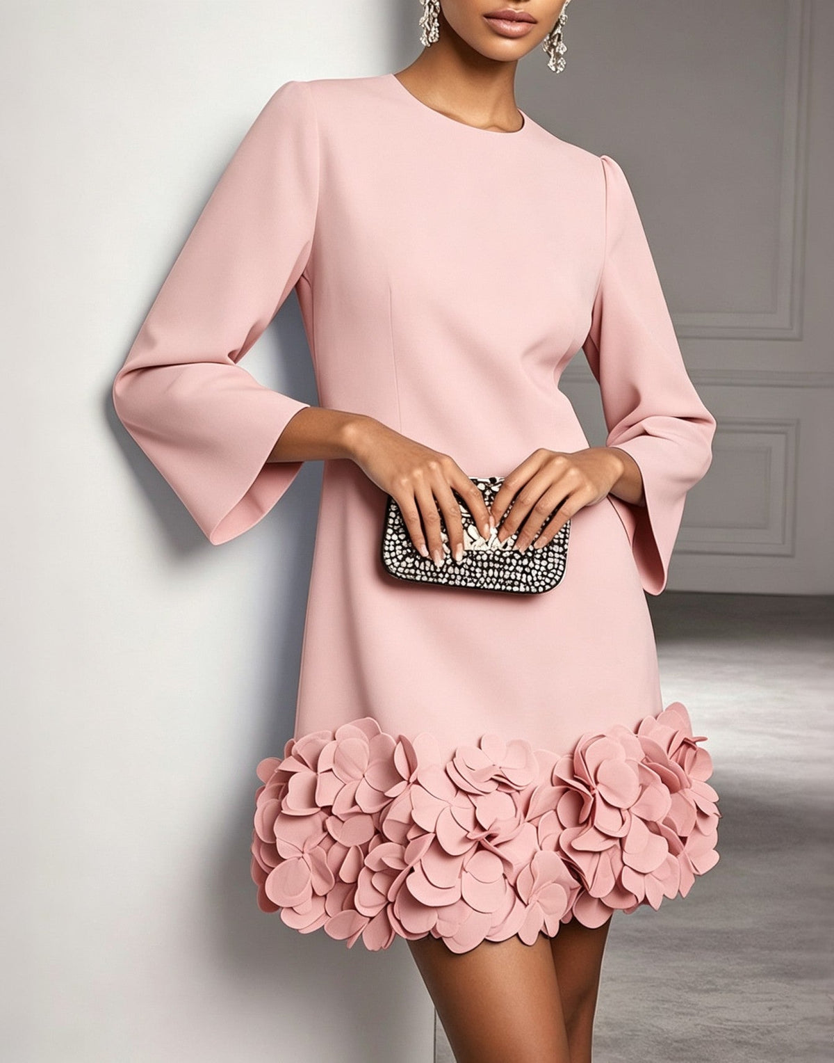 Elva floral hem mini dress in pink, front view
