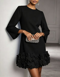 ELVA | FLARED-SLEEVE MINI DRESS WITH 3D FLORAL HEM