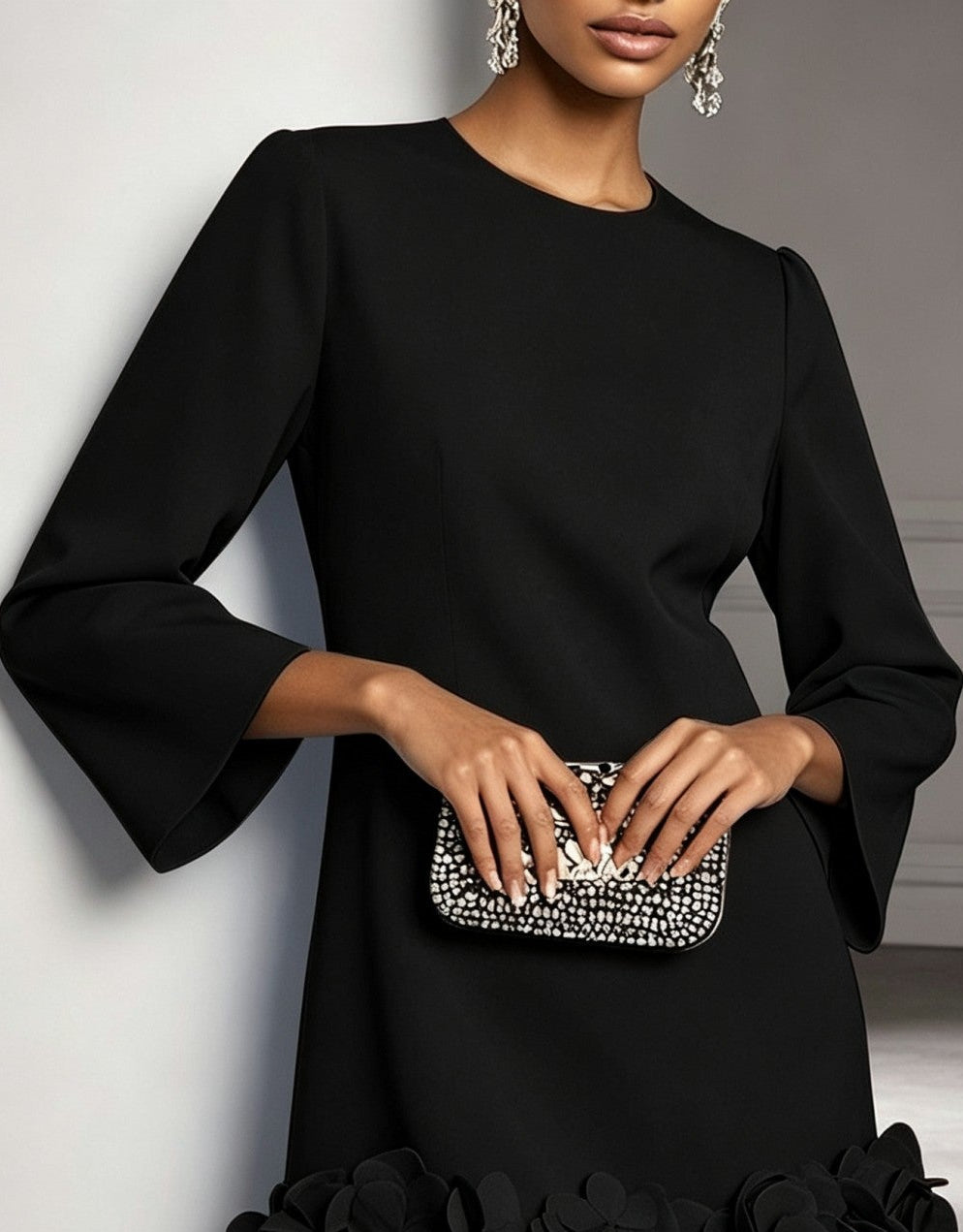 Elva floral hem mini dress in black, close-up view