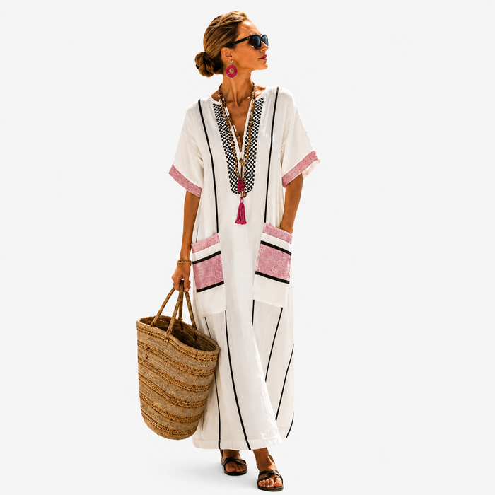 LONG KAFTAN | PINK POCKET TRIM