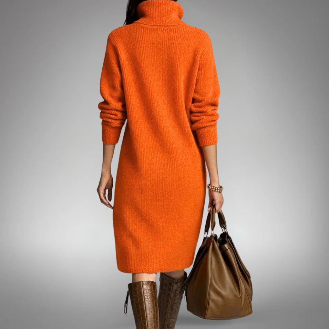 Effie knit midi dress in orange, back view