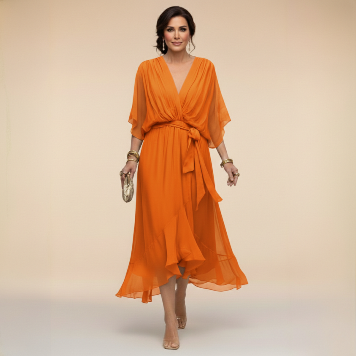 LIORA™ | V-Neck Midi Dress