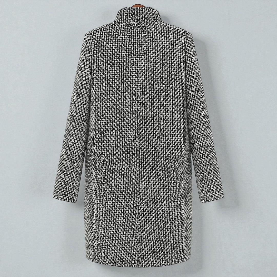 Venetia long wool coat in black and white, back view