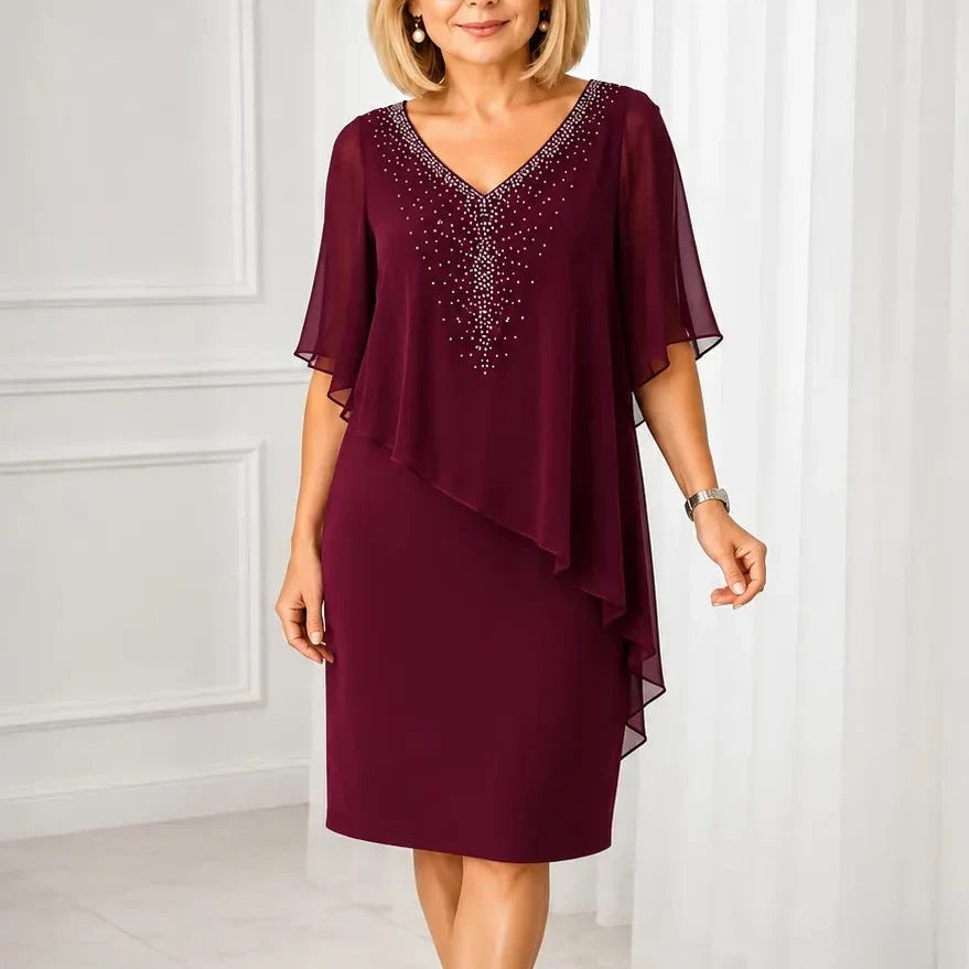 JESSAMY | EMBELLISHED V-NECK OVERLAY DRESS