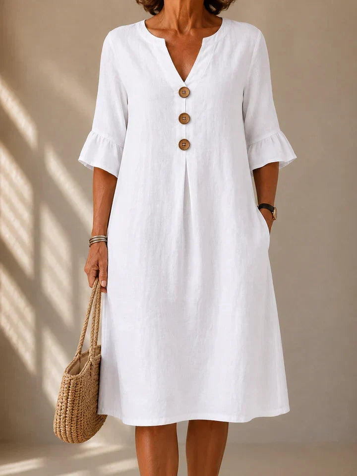 LIORA LONDON | BUTTONED GATHERED-FRONT DRESS CHARLOTTE