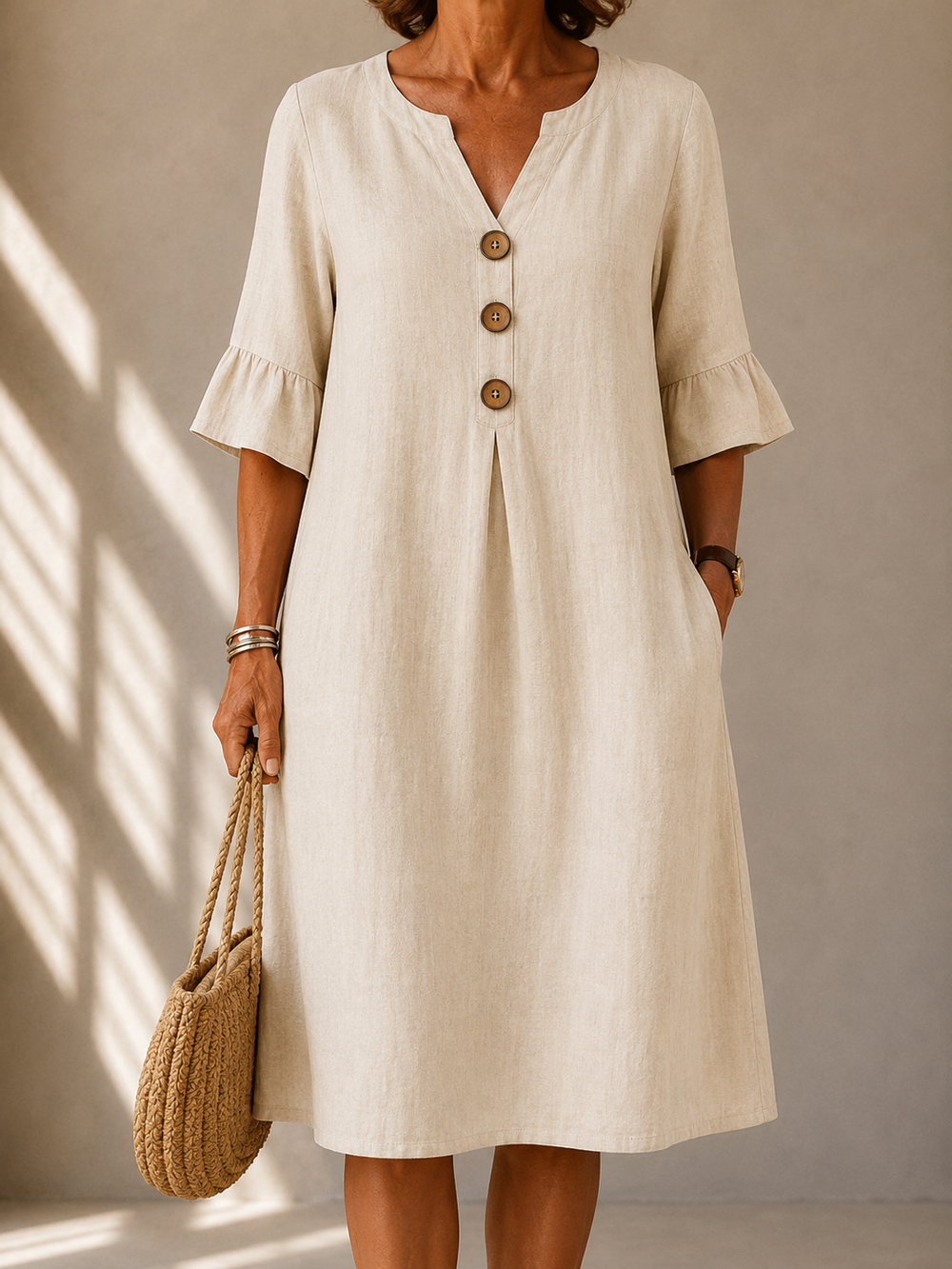 LIORA LONDON | BUTTONED GATHERED-FRONT DRESS CHARLOTTE