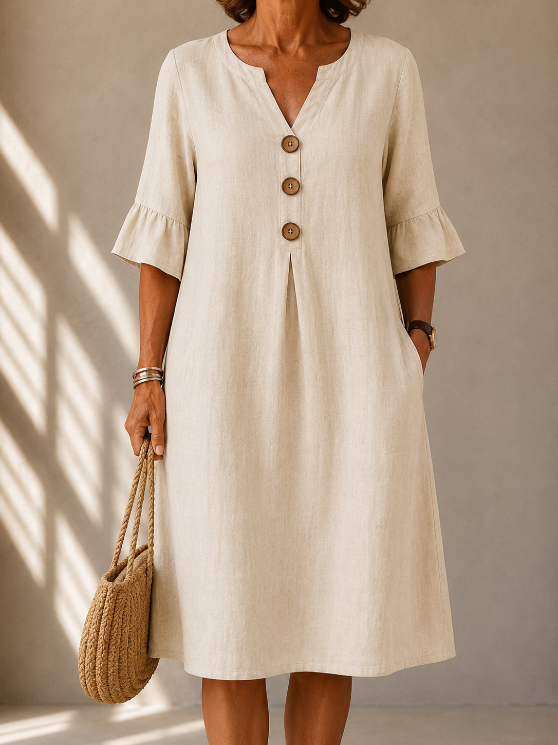 LIORA LONDON | BUTTONED GATHERED-FRONT DRESS CHARLOTTE