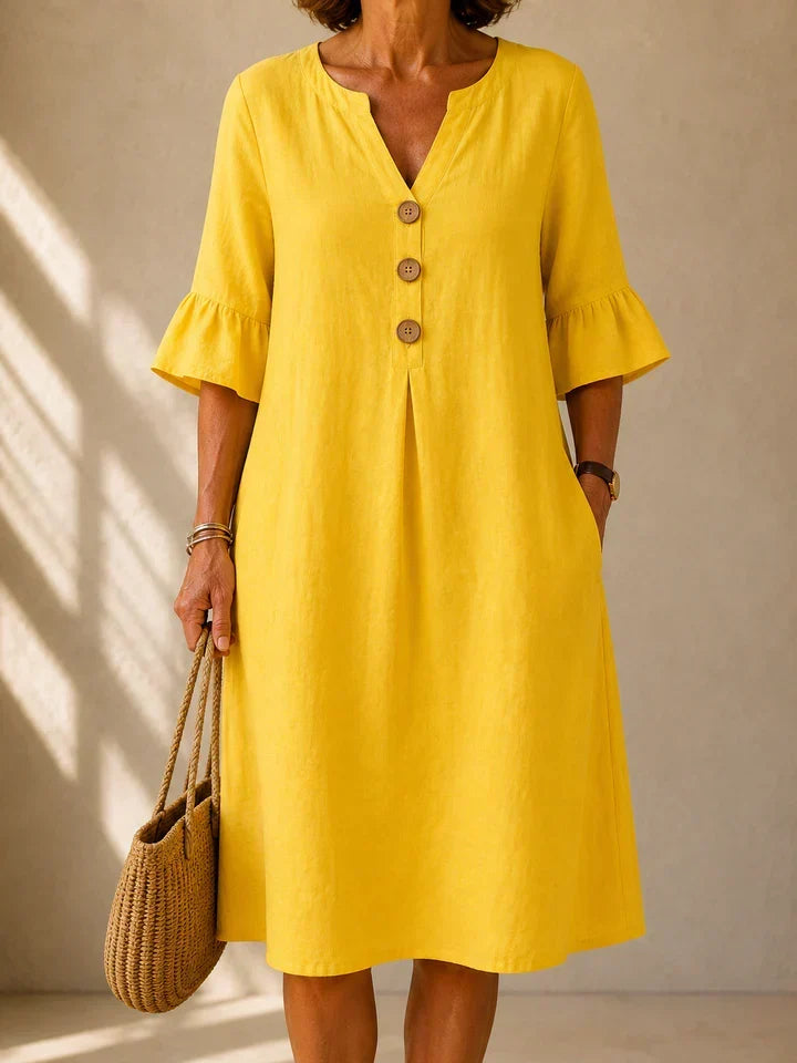 LIORA LONDON | BUTTONED GATHERED-FRONT DRESS CHARLOTTE