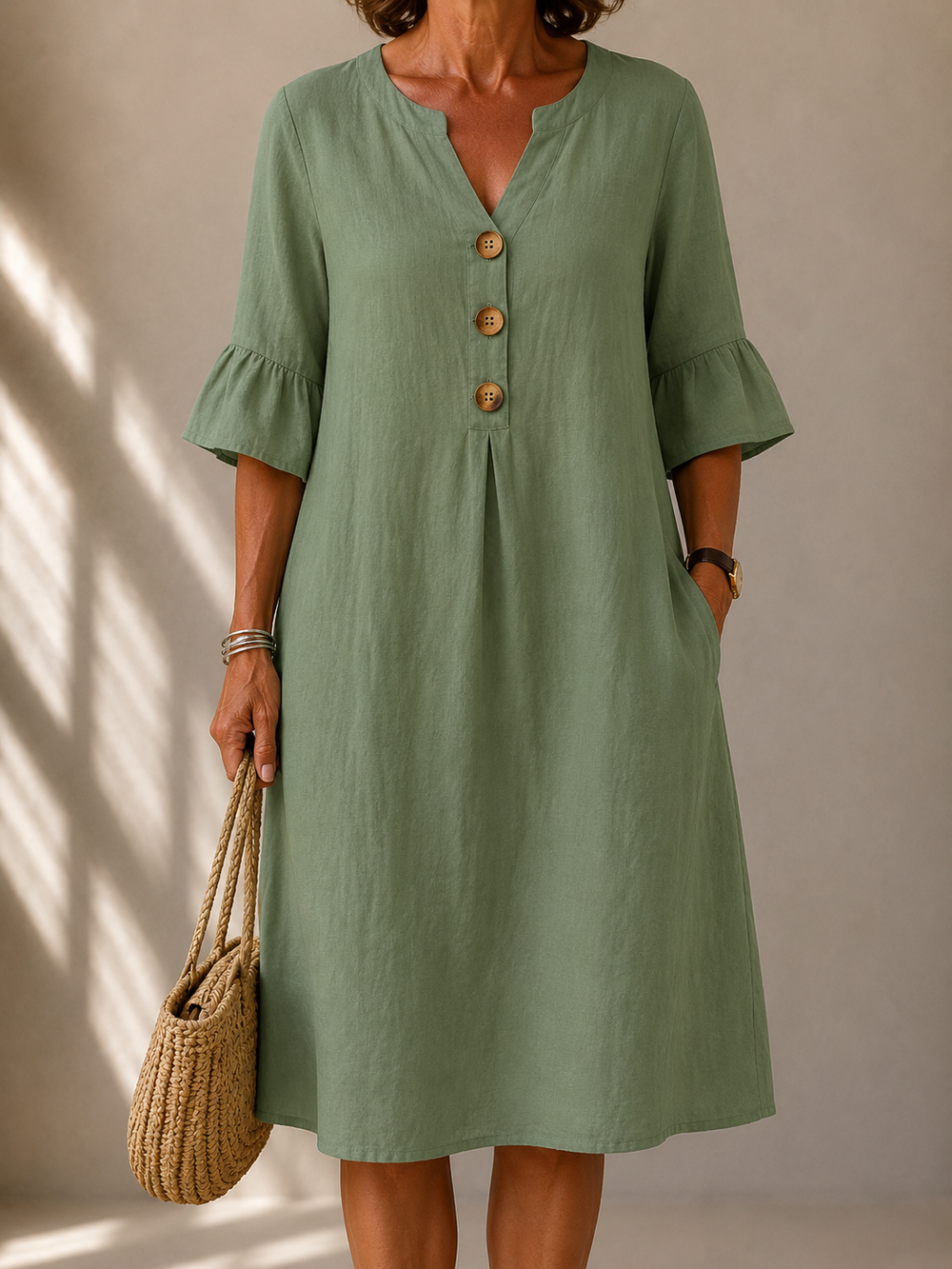 LIORA LONDON | BUTTONED FLARED-SLEEVE DRESS VÉRONIQUE