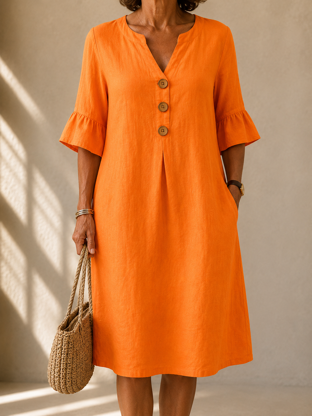 LIORA LONDON | BUTTONED V-NECK DRESS MATHILDE