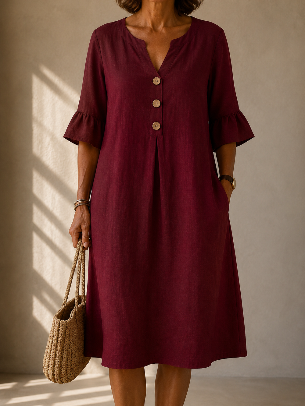 LIORA LONDON | BUTTONED RUFFLE-SLEEVE DRESS BRIGITTE