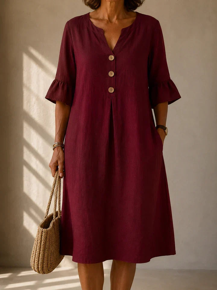 LIORA LONDON | BUTTONED GATHERED-FRONT DRESS CHARLOTTE