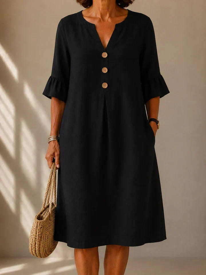 LIORA LONDON | BUTTONED GATHERED-FRONT DRESS CHARLOTTE