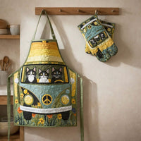 KITTIE | CATS & CAMPER QUILTED APRON & OVEN MITT SET