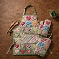 HETTIE | PATCHWORK HEARTS QUILTED APRON & OVEN MITT SET