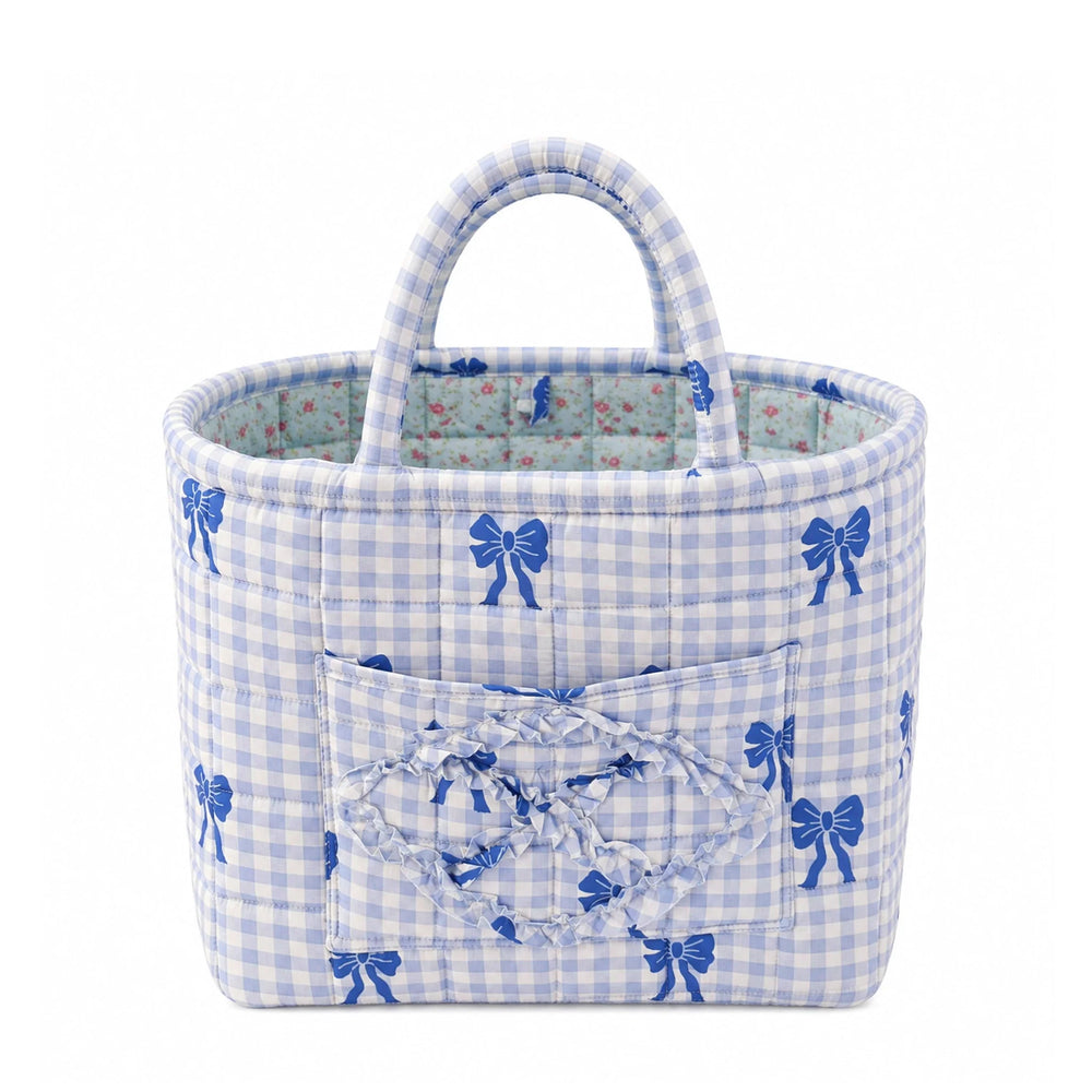 Bonnie quilted everything basket in Blue Gingham Bows, front view