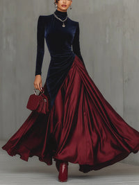 WENNA | VELVET AND SATIN COLOUR-BLOCK MAXI DRESS