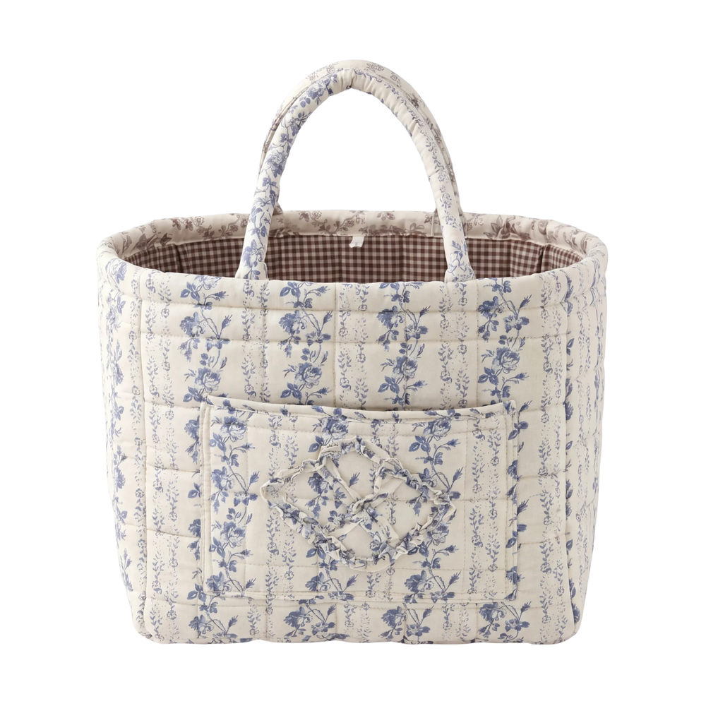Ivy quilted everything basket in Blue Vine, front view