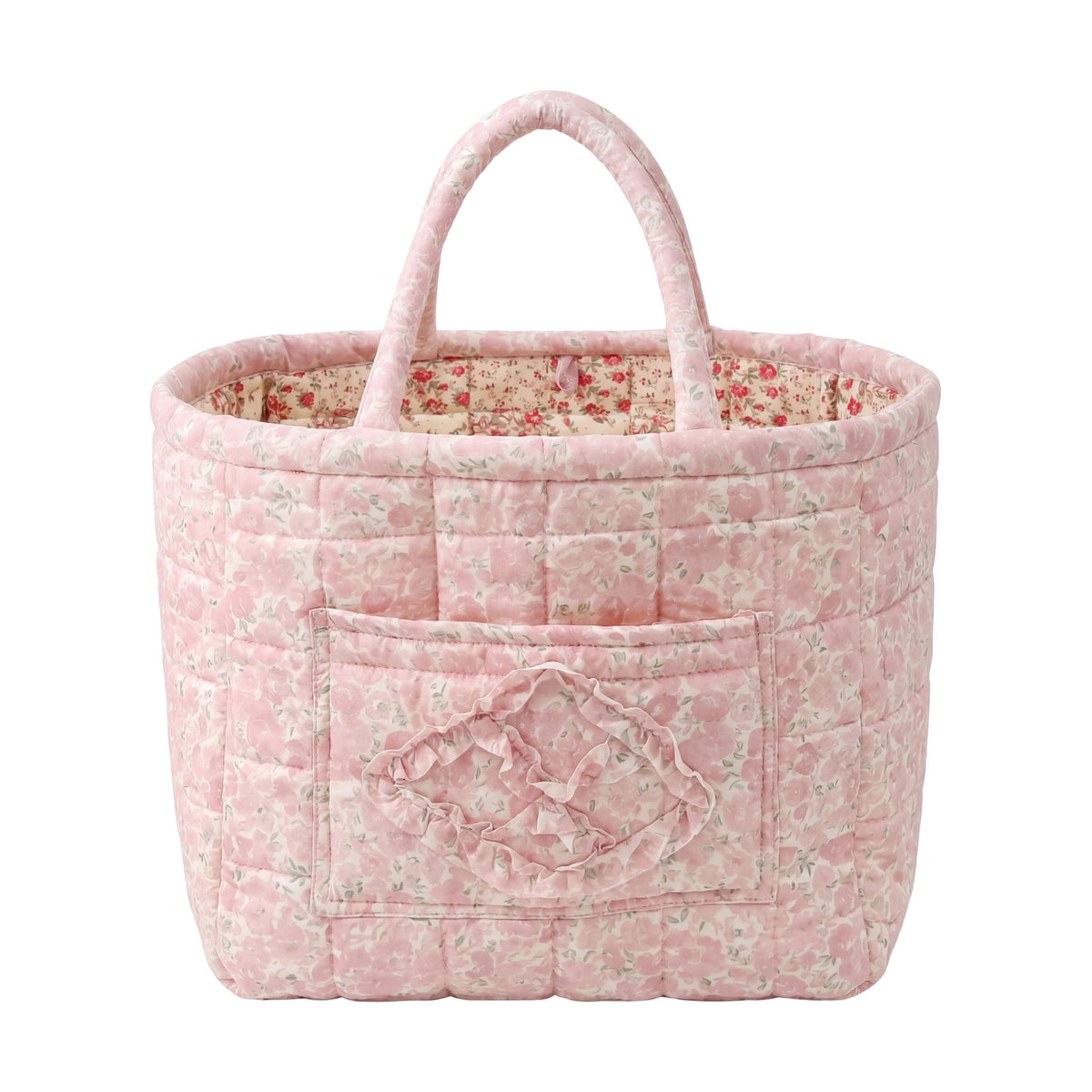 Rosie quilted everything basket in Blush Rose, front view