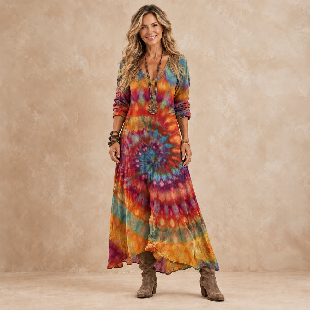 Hazelle tie-dye maxi dress in multicolour, front view