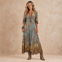 ORLAITH | BLUE PAISLEY PRINT V-NECK MAXI DRESS