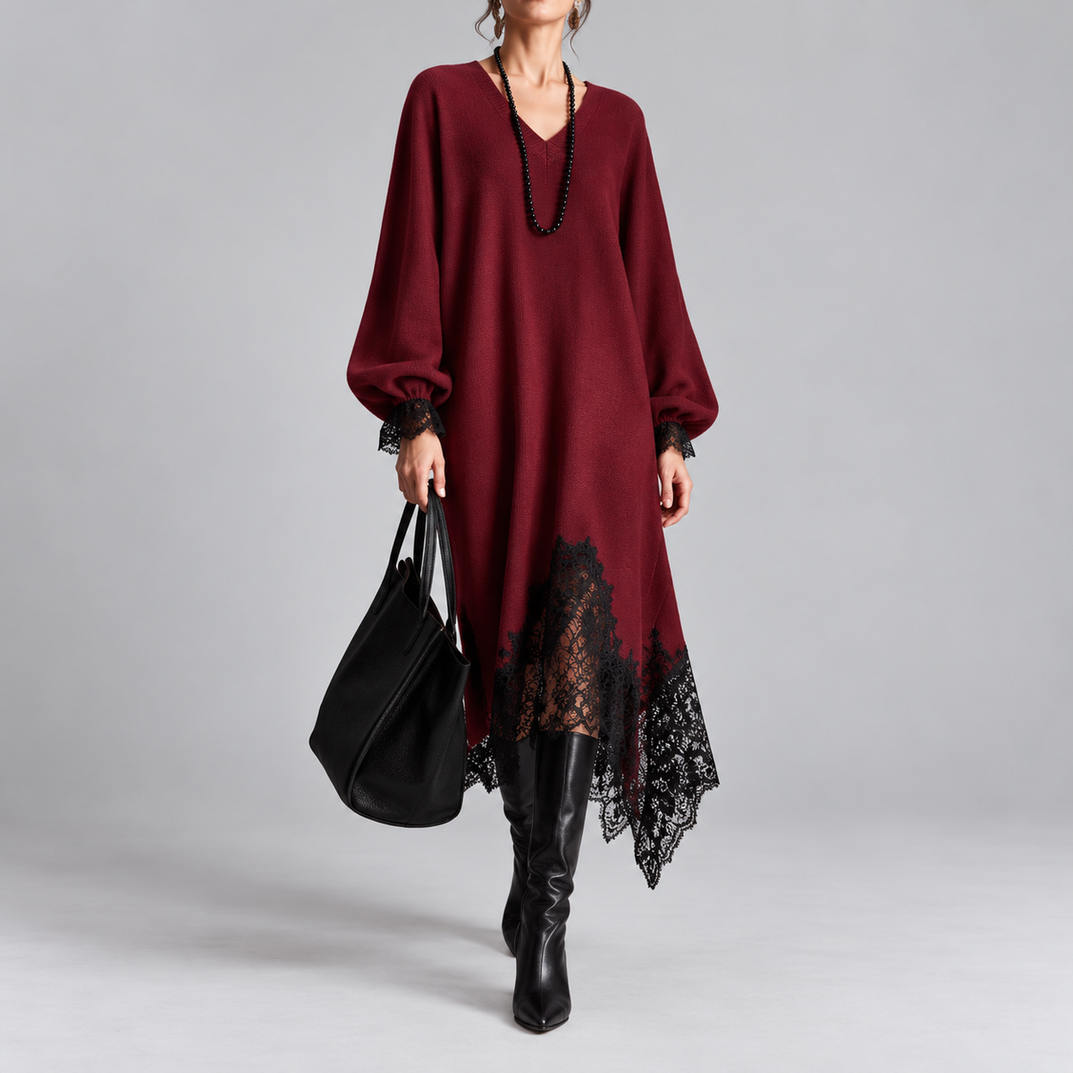 Glynis sparkle knit midi dress in wine red, front view