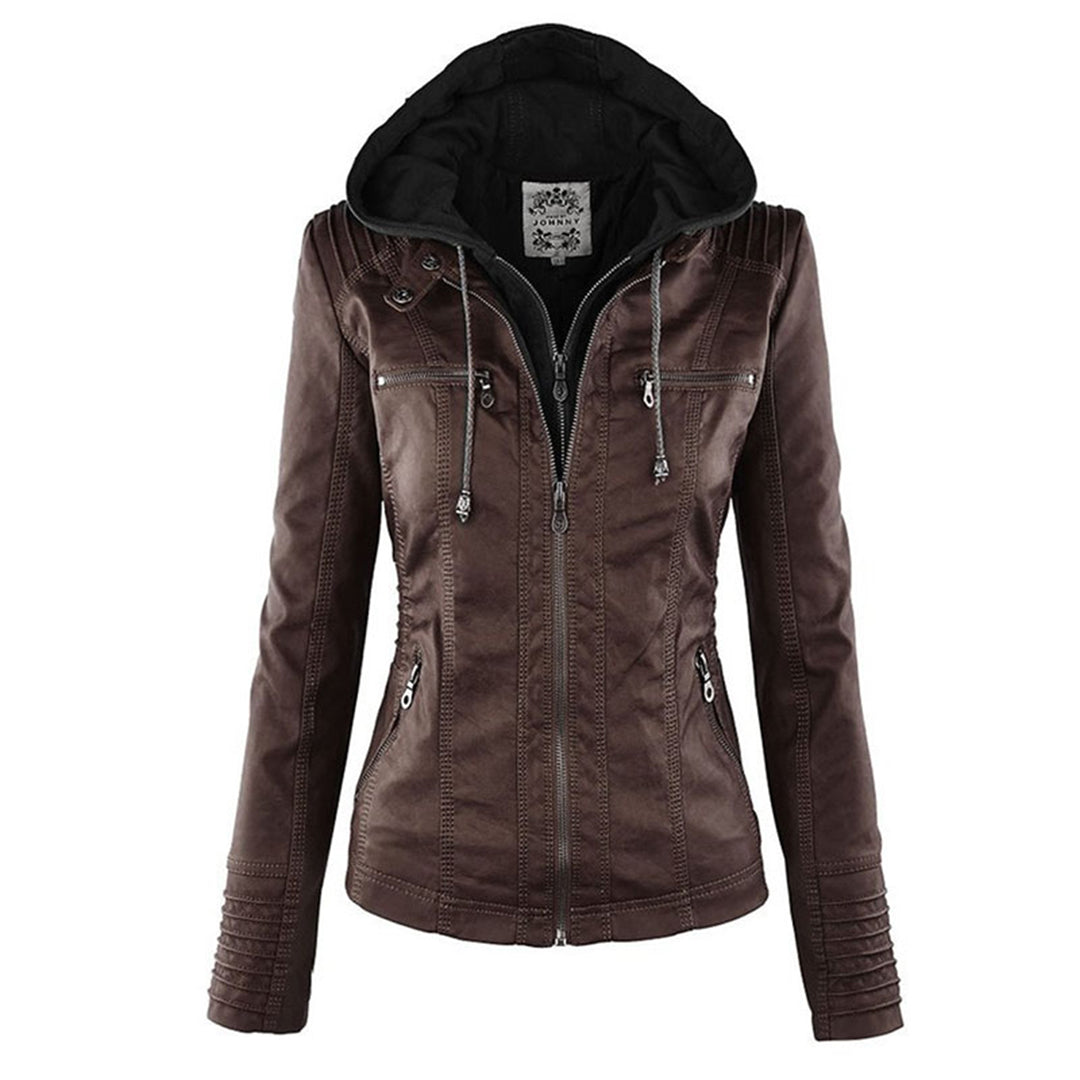 Cynthia | Hooded Zip-Pocket Biker Jacket