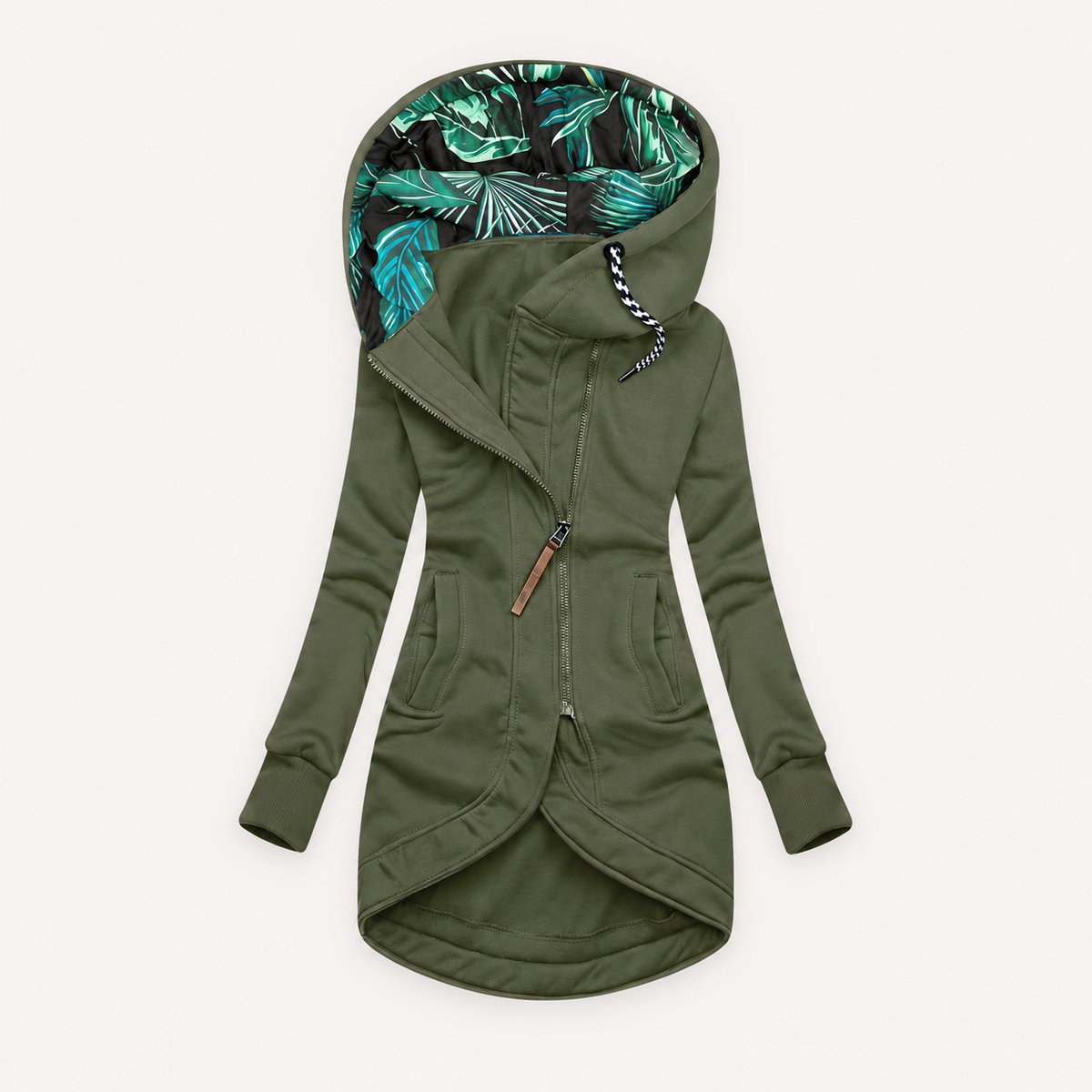 Etta hooded longline zip jacket, view 2