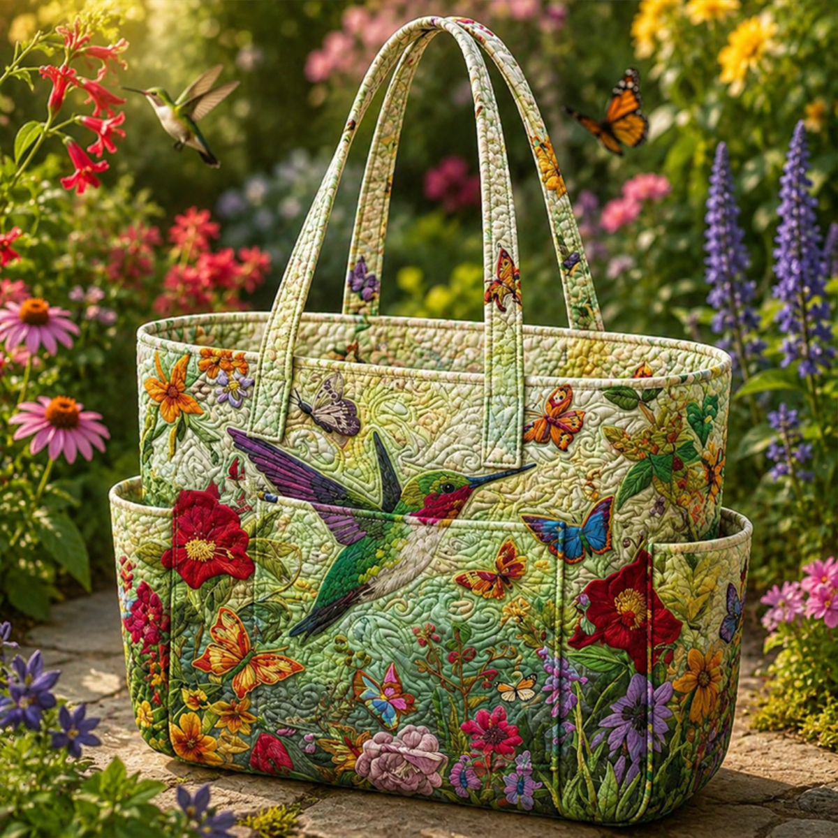 Anaïs | Floral Hummingbirds Quilted Tote Bag