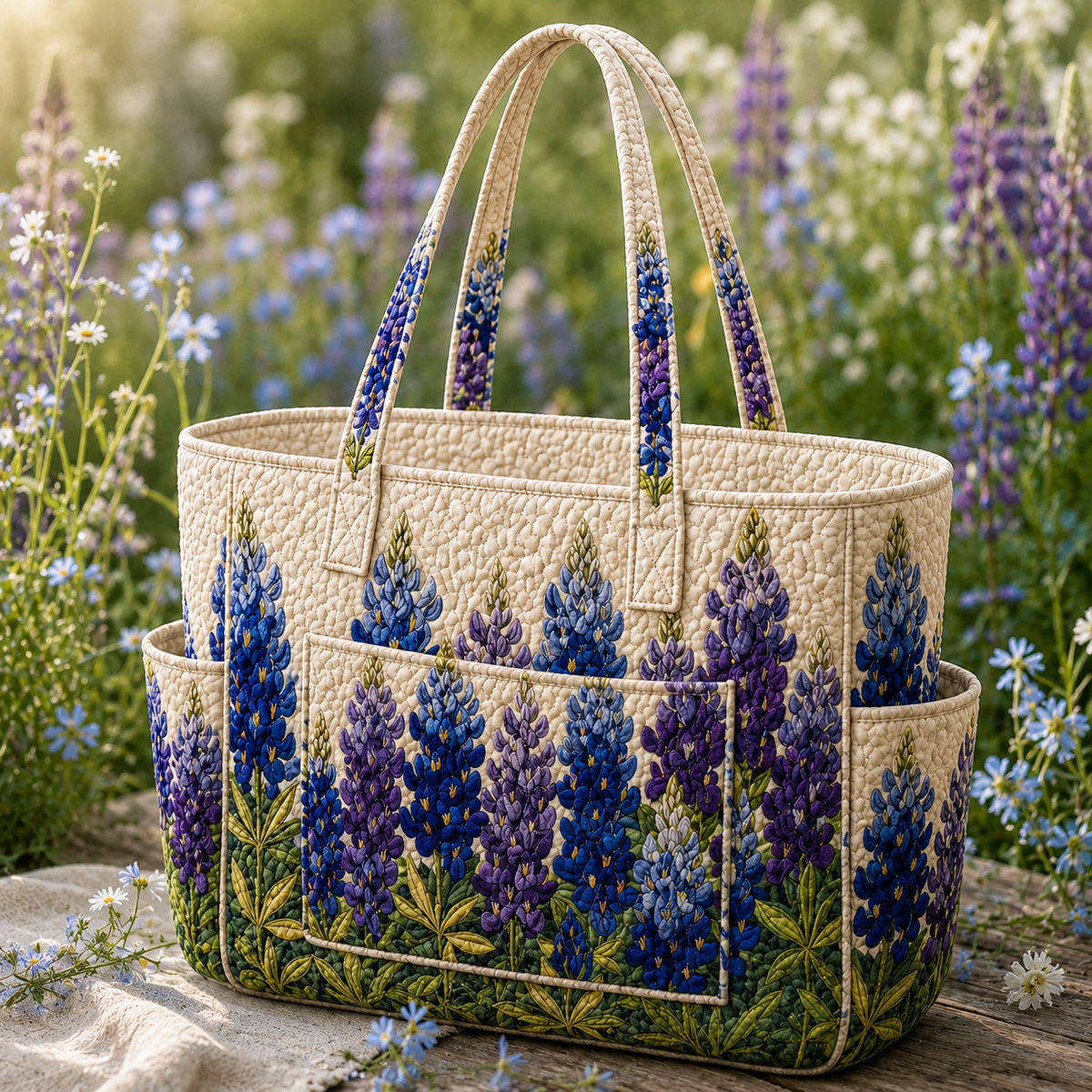 Margaux | Blue Flowers Quilted Tote Bag
