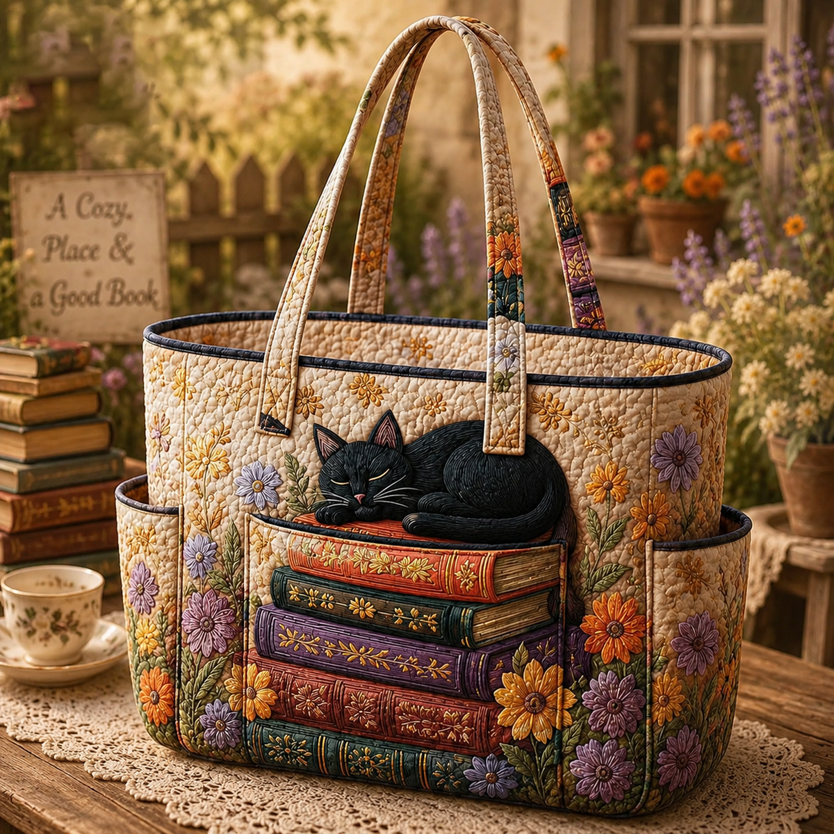 Camille | Sleeping Books Quilted Tote Bag