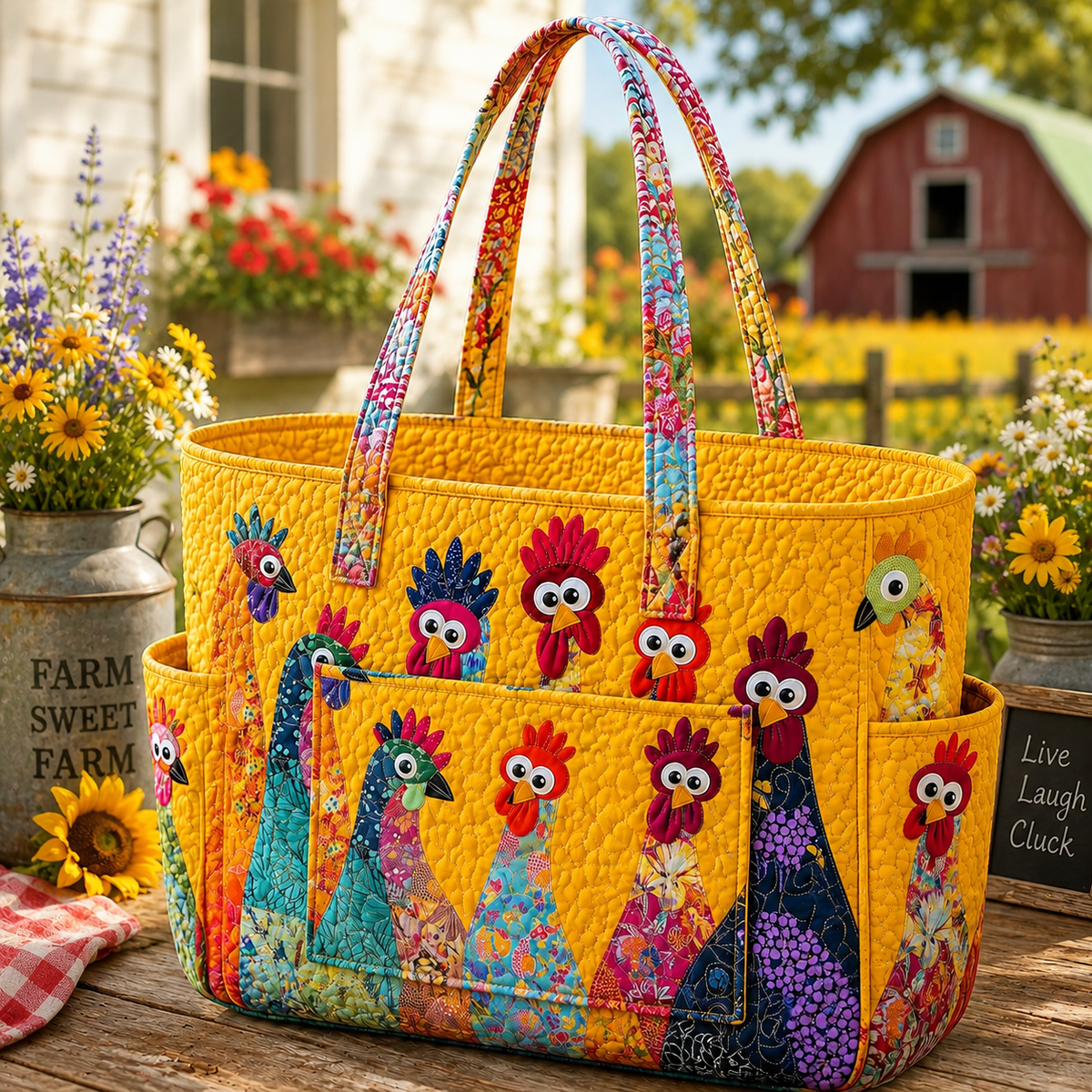 Colette | Whimsical Hen Quilted Tote Bag
