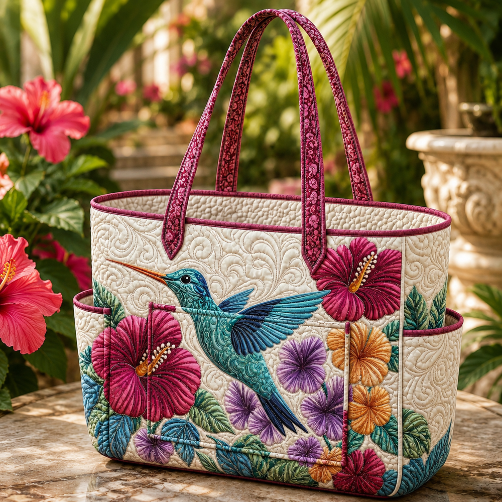 Manon | Elegant Hummingbird Quilted Tote Bag