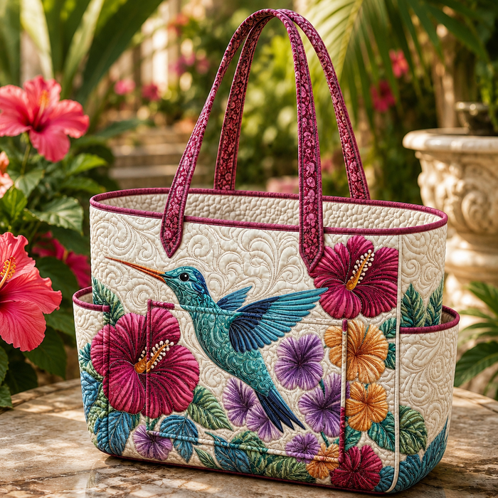 Manon | Elegant Hummingbird Quilted Tote Bag
