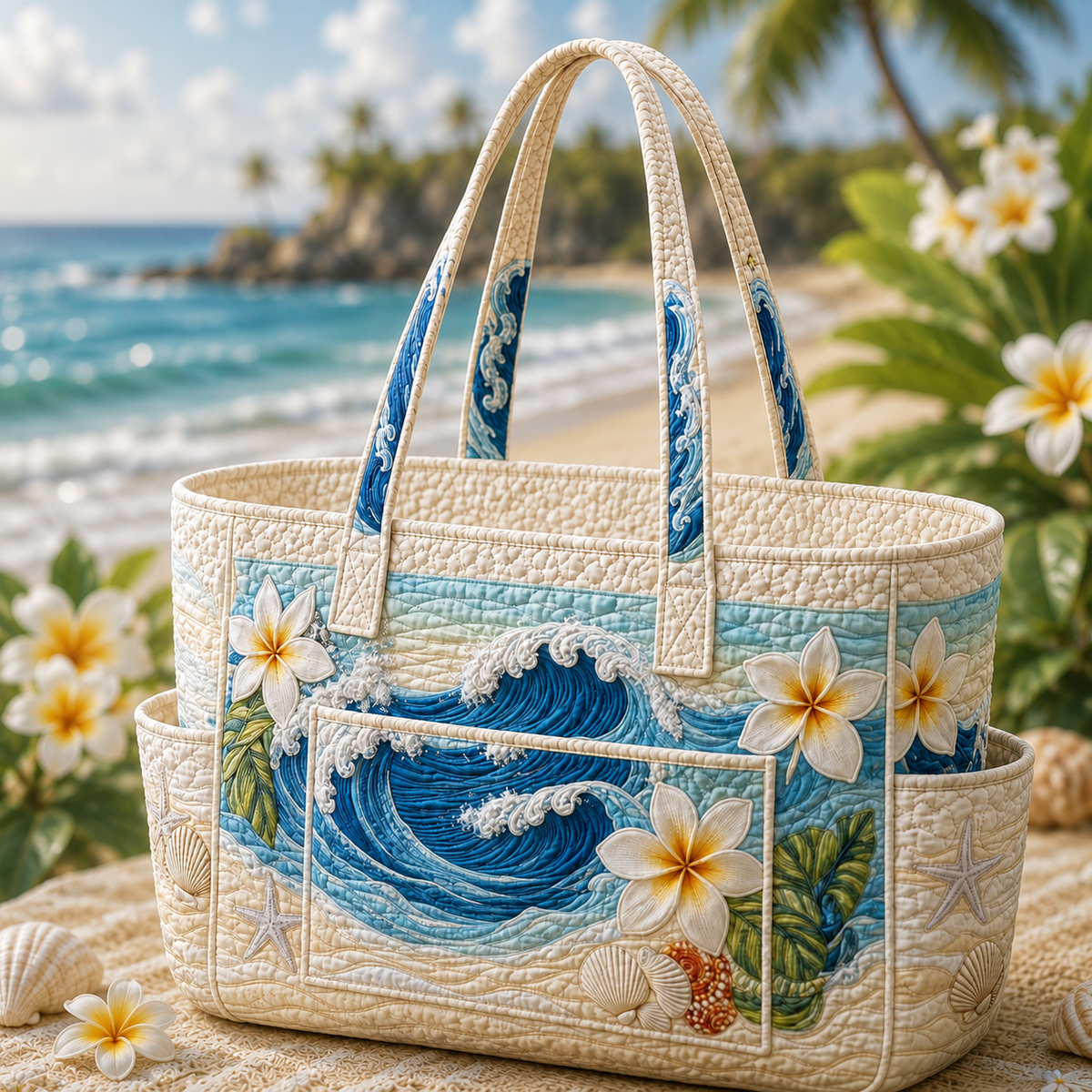 Fleur | Frangipani Flowers Quilted Tote Bag