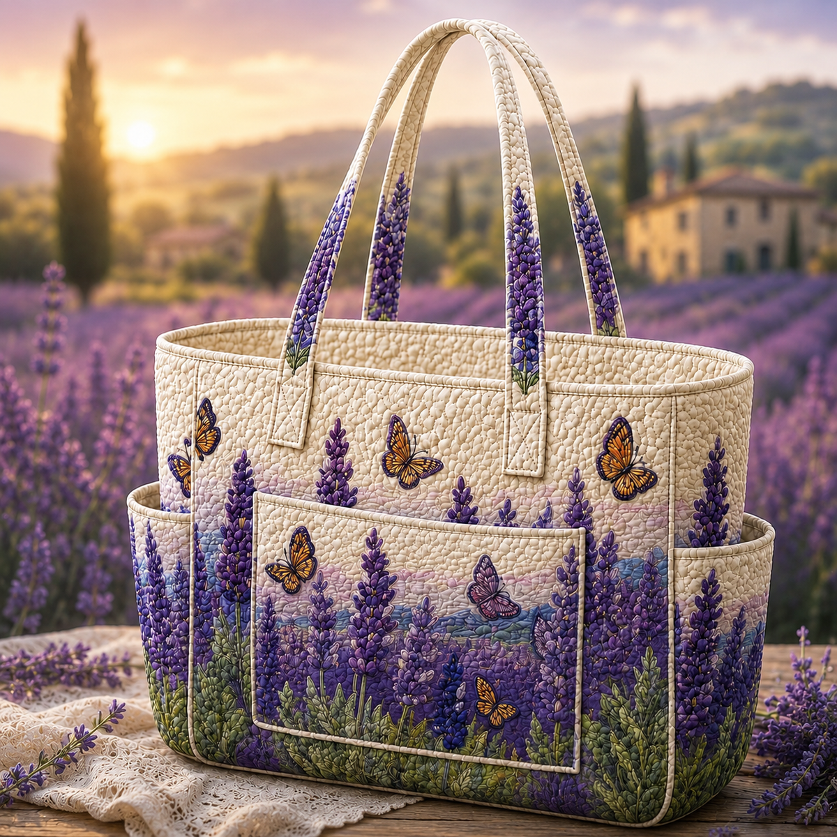 Violette | Lavender & Butterflies Quilted Tote Bag