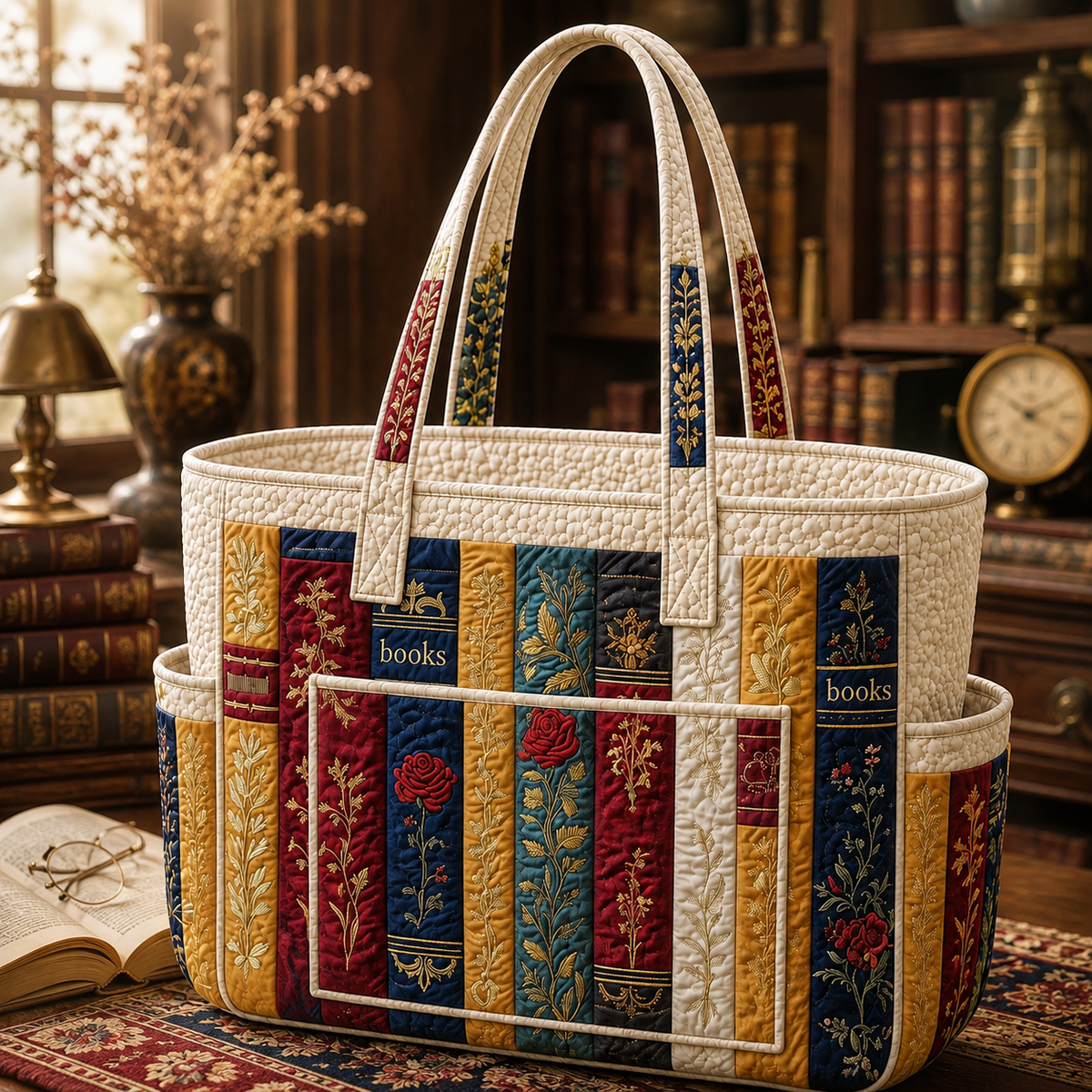 Clara | Books Quilted Tote Bag