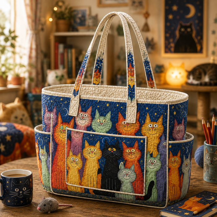 Léonie | Colorful Cat Quilted Tote Bag