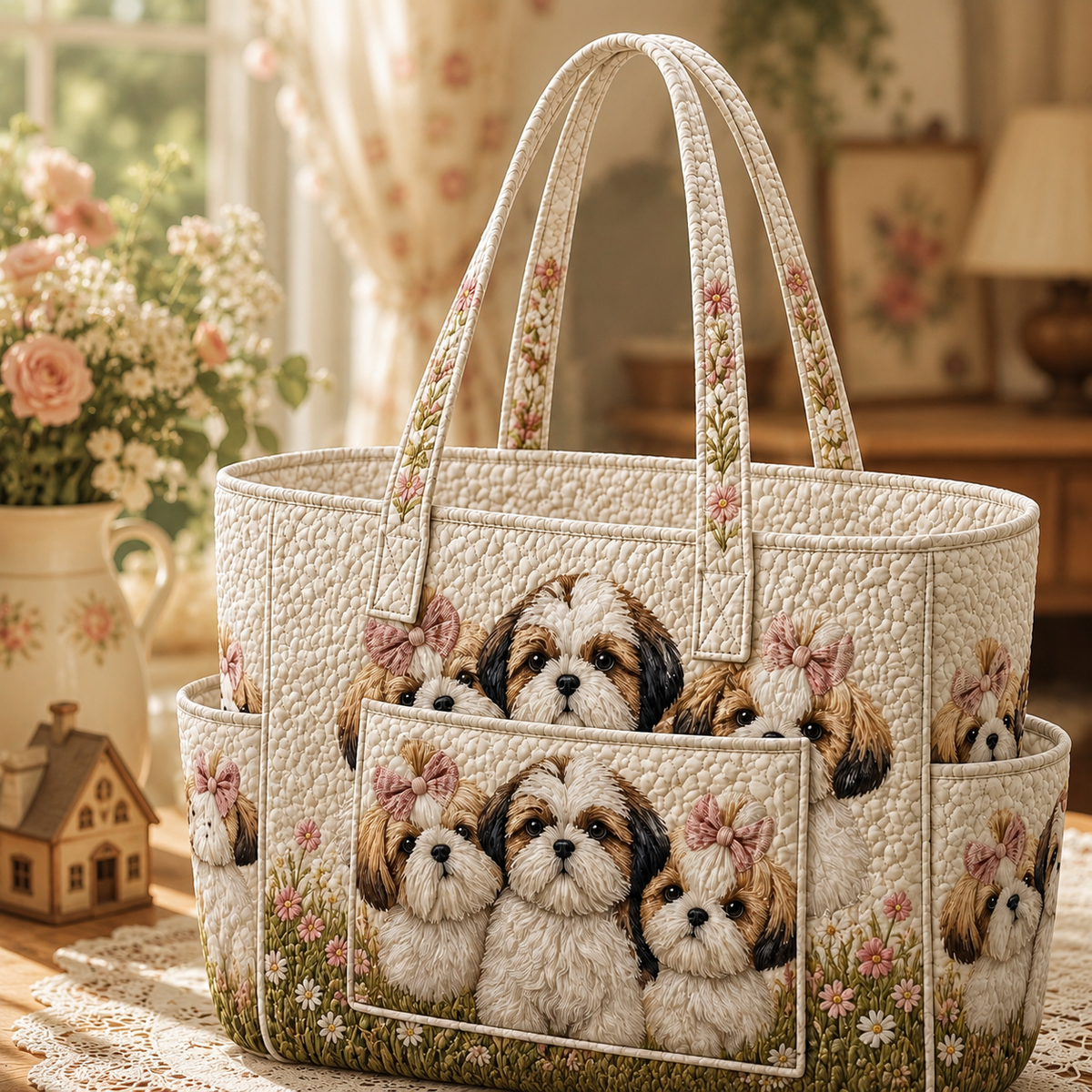 Louise | Happy Shih Tzu Quilted Tote Bag