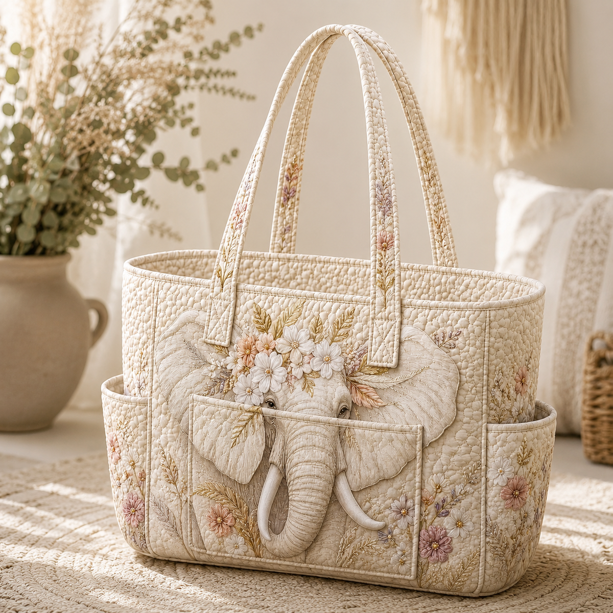Pauline | Elephant Quilted Tote Bag