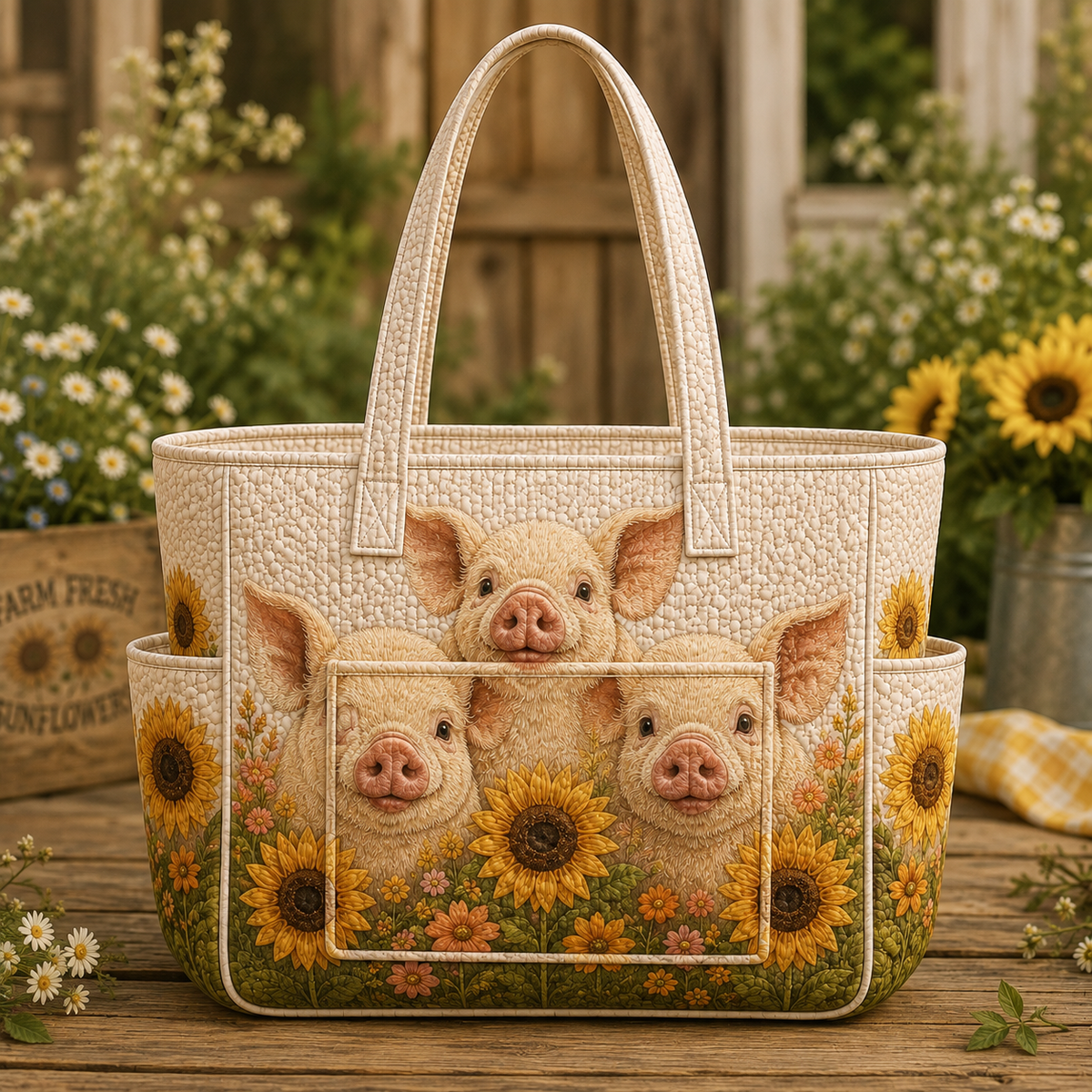 Capucine | Happy Little Pigs Quilted Tote Bag
