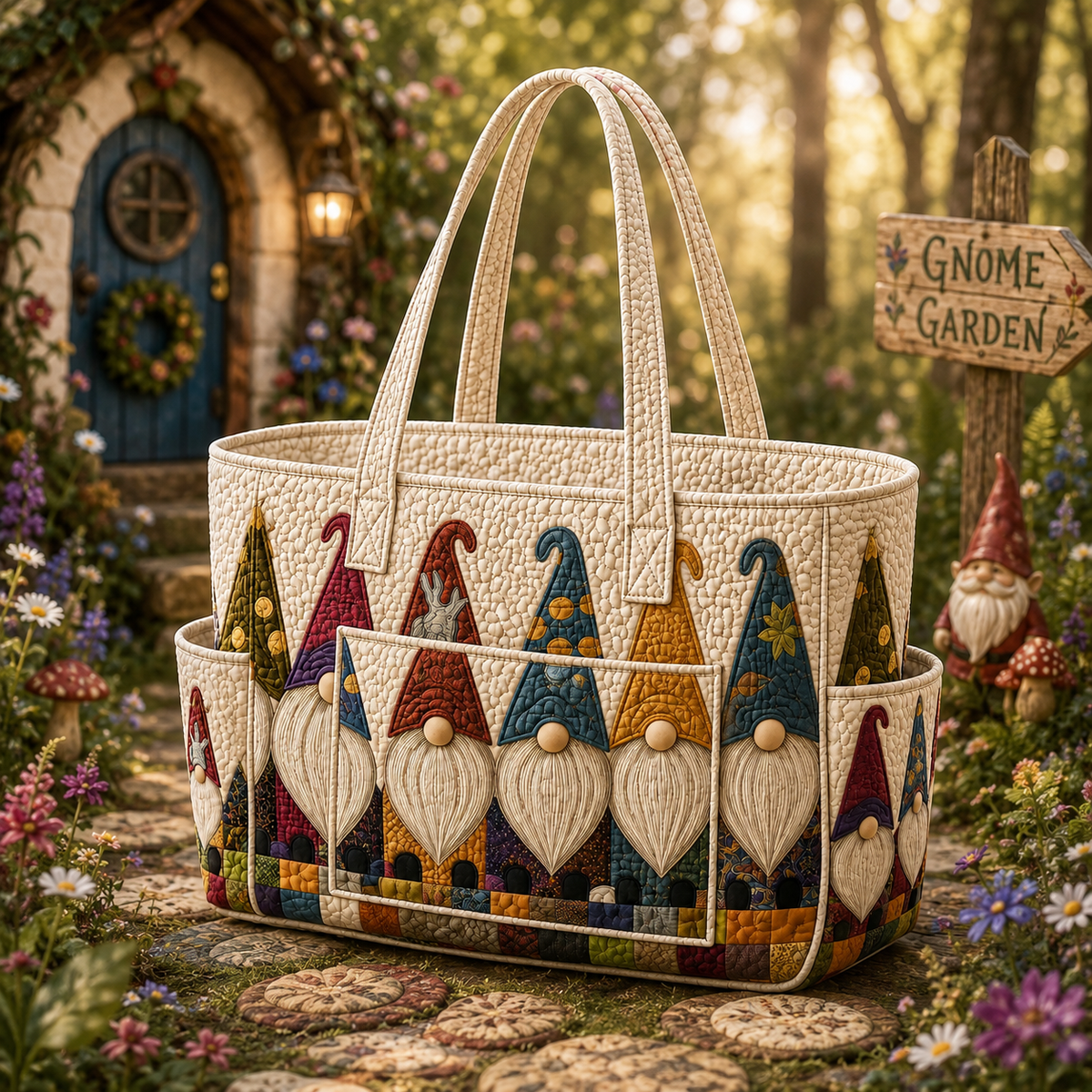 Madeleine | Adorable Gnomes Quilted Tote Bag