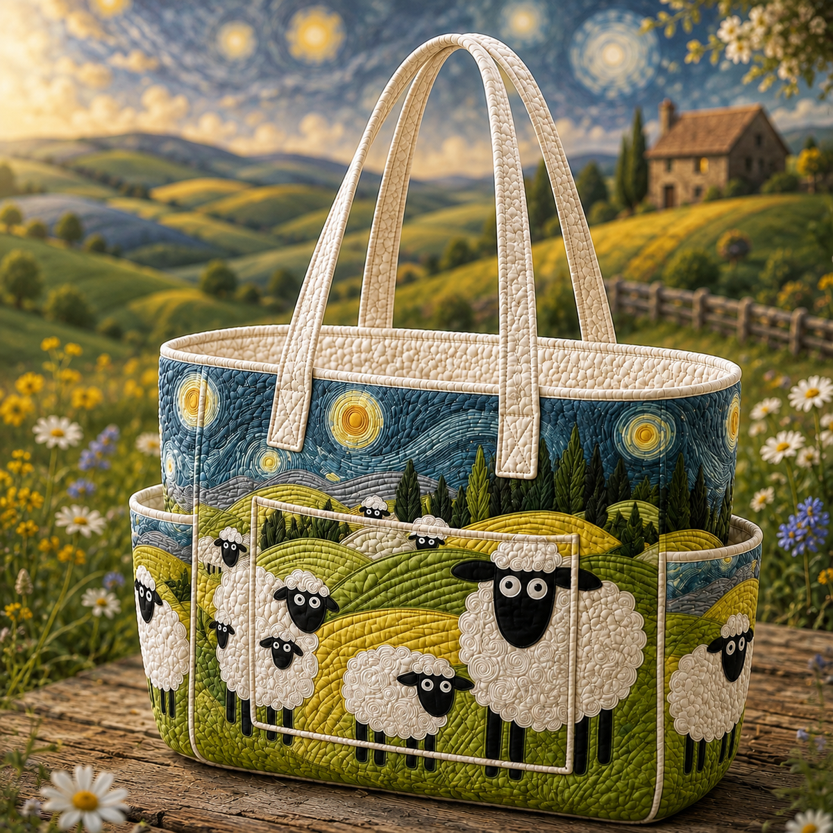 Lucie | Lambs in the Meadow Quilted Tote Bag