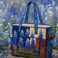 Marine | Blue Flowers Quilted Tote Bag