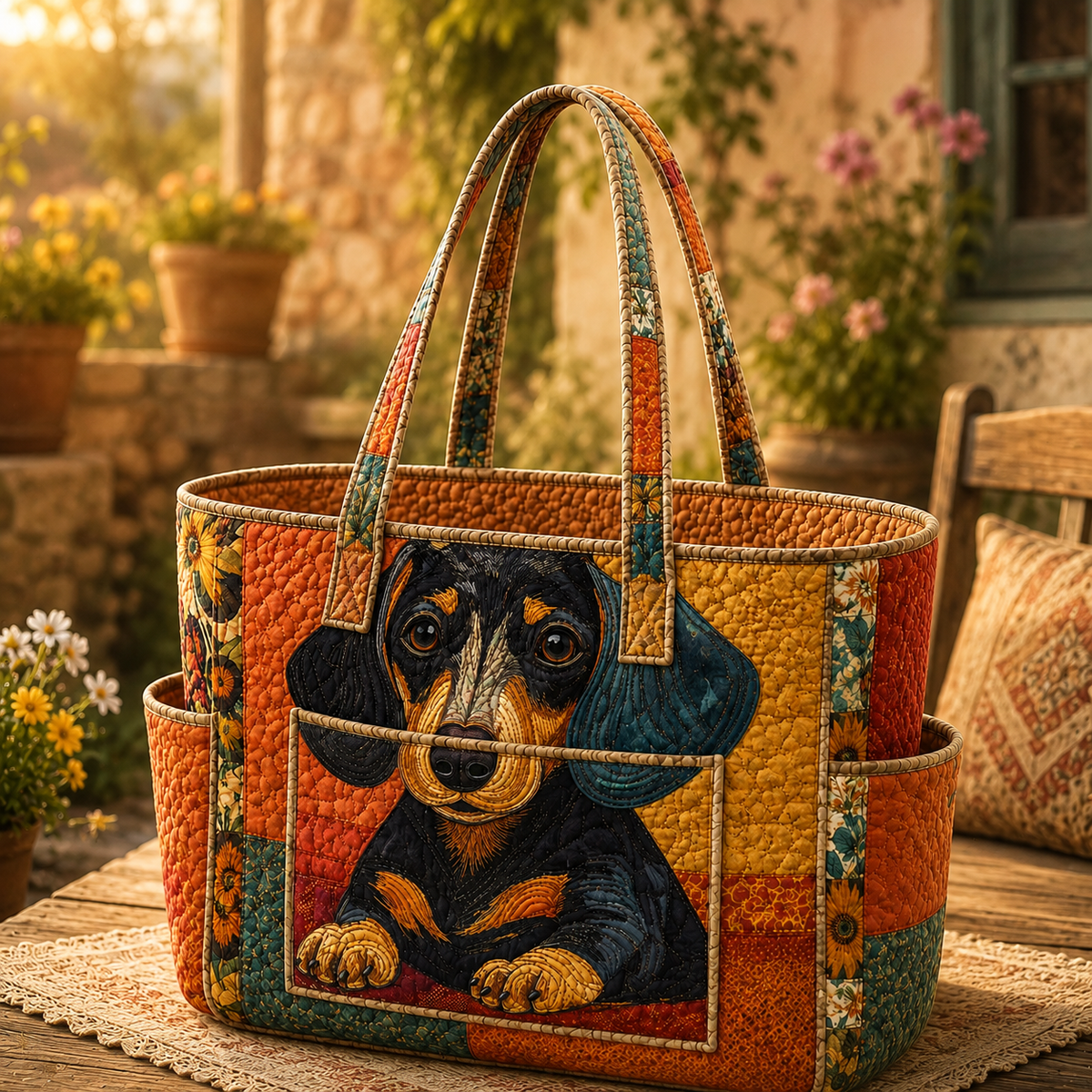 Céline | Adorable Dachshund Quilted Tote Bag
