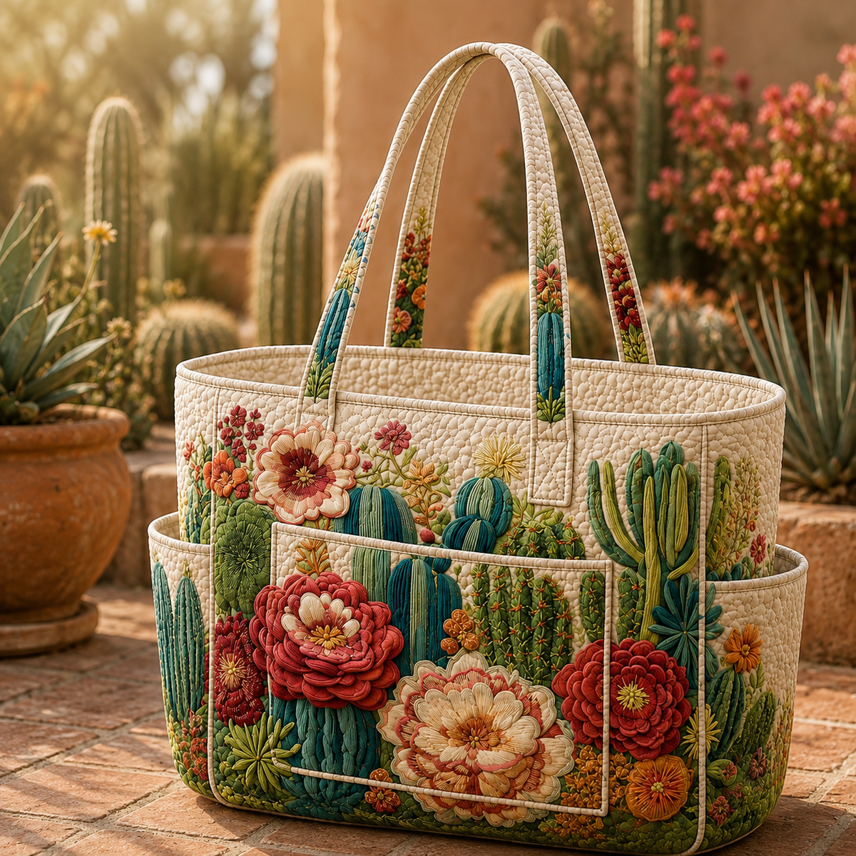 Claire | Blooming Cactus Quilted Tote Bag