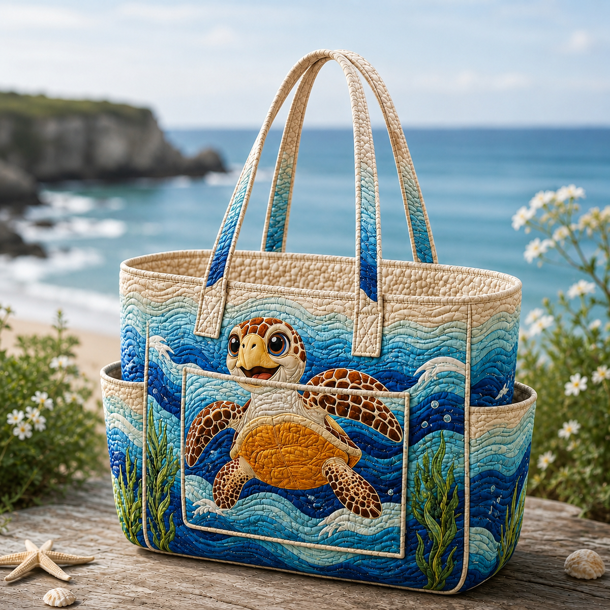 Coralie | Sea Turtle Quilted Tote Bag