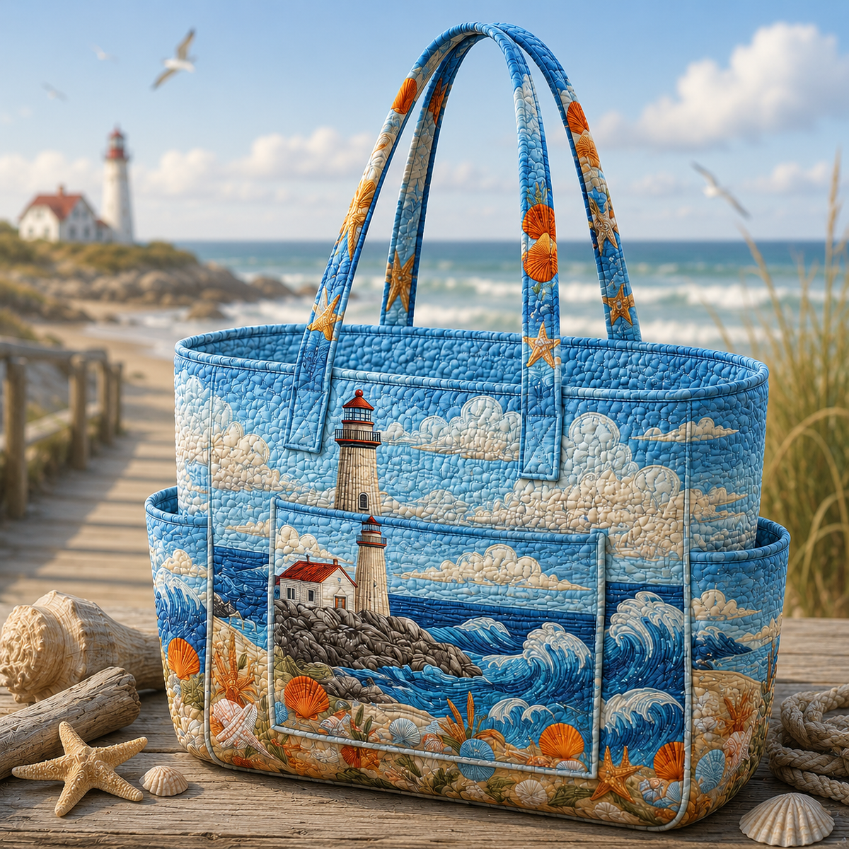 Sabine | Seaside Lighthouse Quilted Tote Bag