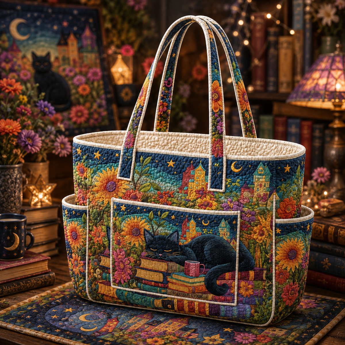 Lise | Sleeping Cat Quilted Tote Bag