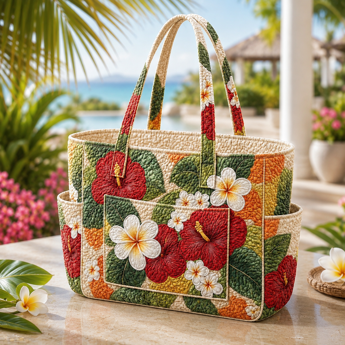 Hélène | Sunset Hibiscus Quilted Tote Bag